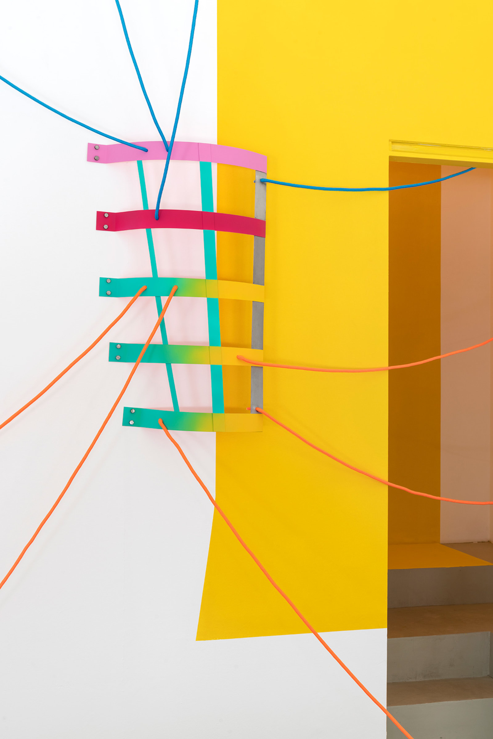 Jessica Stockholder – What is Normal. Installation view at Galleria Raffaella Cortese, via A. Stradella 1, Milan, 2021. Photo: Lorenzo Palmieri.